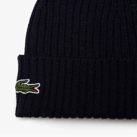 Lacoste Unisex Ribbed Beanie—Navy Blue - Picture 2 of 6
